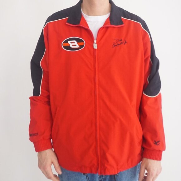 Vtg Dale Earnhardt Jr Red Black Nylon Zip Up Nascar Jacket By Chase Authentics L - Picture 2 of 16